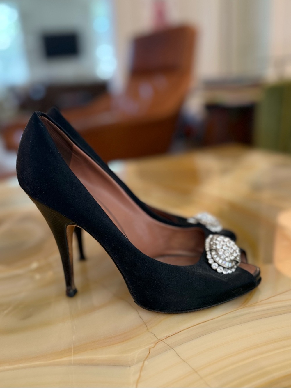Beautiful Embellished Giuseppe Zanotti Black Peep toe Pumps - Women